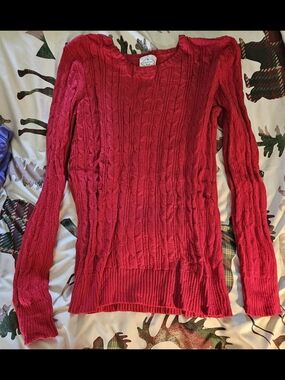 St. John's Bay Bright Red Cable Knit Scoop Neck Sweater